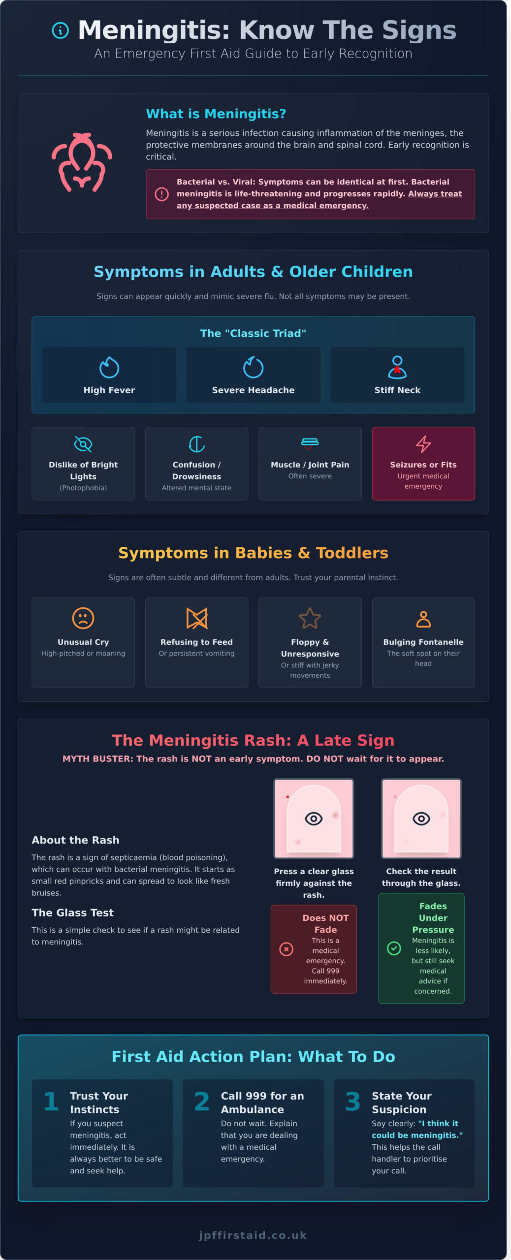 Meningitis Symptoms 2026: A Life-Saving Guide for Parents and First Aiders - Infographic